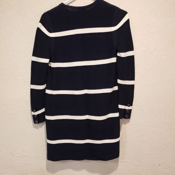 TALBOTS ~ Open-Front Modern Ottoman Cardigan in Navy w/White Stripe Sz Sp - Picture 7 of 10